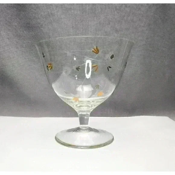Toscany Hand Blown Crystal Compote Bowl Cut Glass Gold Flowers Pedestal Footed - Picture 3 of 6